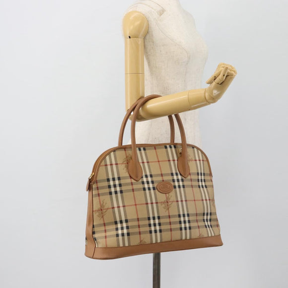 Burberrys Nova Check Hand Bag PVC Beige Gold Auth bs35285