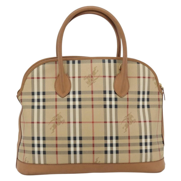 Burberrys Nova Check Hand Bag PVC Beige Gold Auth bs35285