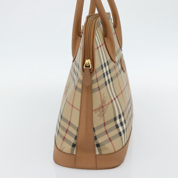 Burberrys Nova Check Hand Bag PVC Beige Gold Auth bs35285