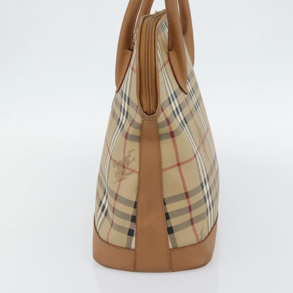 Burberrys Nova Check Hand Bag PVC Beige Gold Auth bs35285