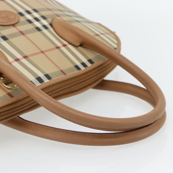 Burberrys Nova Check Hand Bag PVC Beige Gold Auth bs35285
