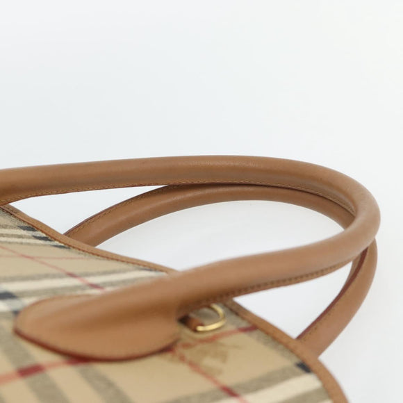 Burberrys Nova Check Hand Bag PVC Beige Gold Auth bs35285