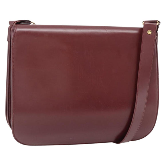 CARTIER Must Line Shoulder Bag Leather Bordeaux Gold Auth bs35291