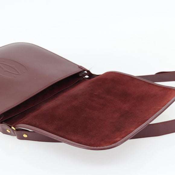 CARTIER Must Line Shoulder Bag Leather Bordeaux Gold Auth bs35291