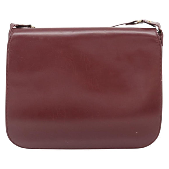 CARTIER Must Line Shoulder Bag Leather Bordeaux Gold Auth bs35291