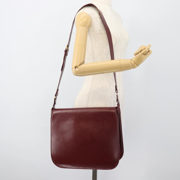 CARTIER Must Line Shoulder Bag Leather Bordeaux Gold Auth bs35291