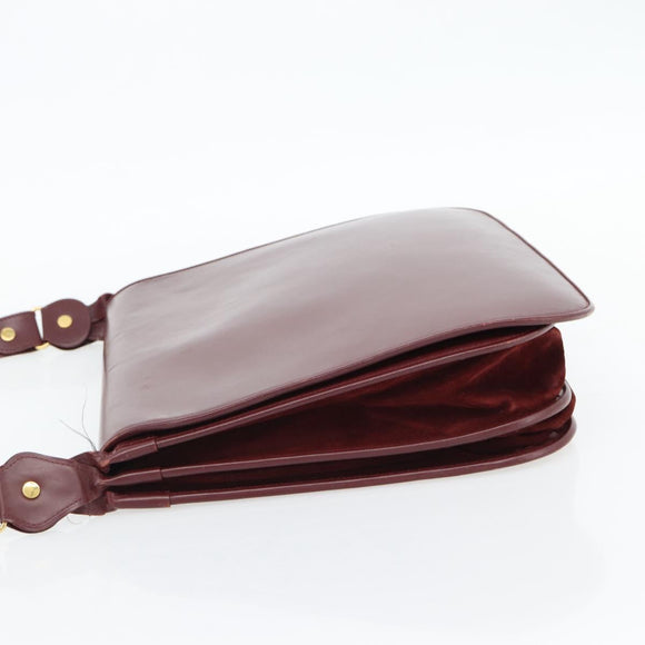 CARTIER Must Line Shoulder Bag Leather Bordeaux Gold Auth bs35291