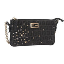 FENDI Zucchino Canvas Chain Shoulder Bag Black Gold Auth bs35294A-1