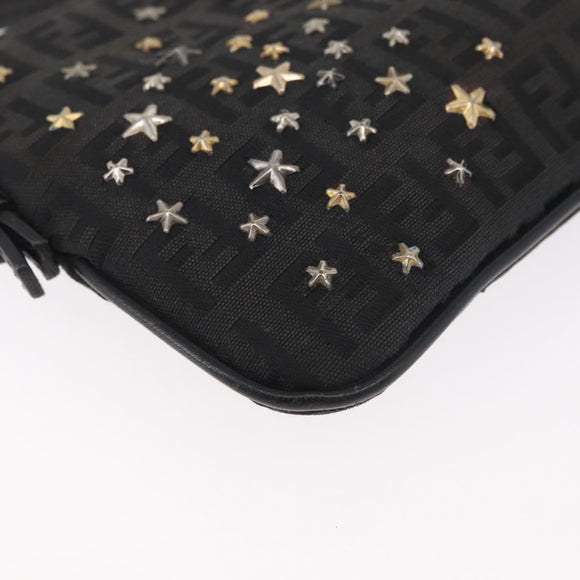 FENDI Zucchino Canvas Chain Shoulder Bag Black Gold Auth bs35294A