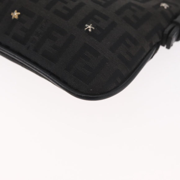 FENDI Zucchino Canvas Chain Shoulder Bag Black Gold Auth bs35294A
