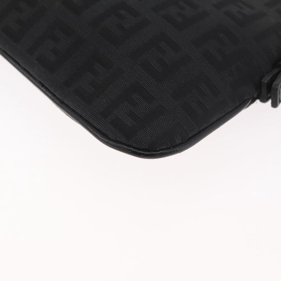FENDI Zucchino Canvas Chain Shoulder Bag Black Gold Auth bs35294A
