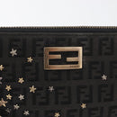 FENDI Zucchino Canvas Chain Shoulder Bag Black Gold Auth bs35294A-18