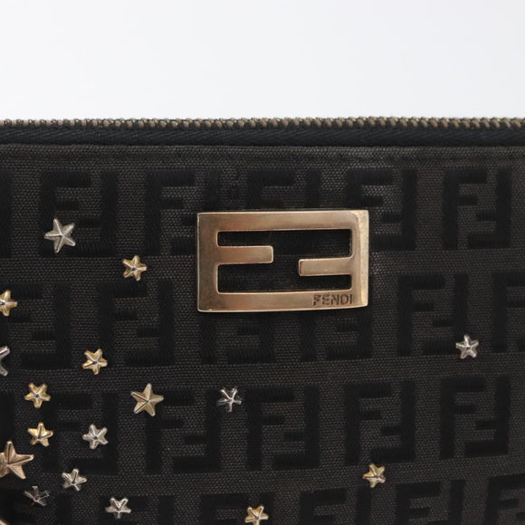 FENDI Zucchino Canvas Chain Shoulder Bag Black Gold Auth bs35294A