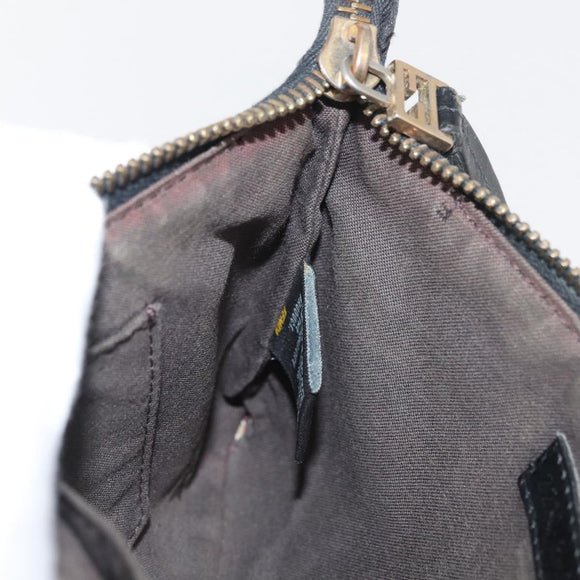 FENDI Zucchino Canvas Chain Shoulder Bag Black Gold Auth bs35294A