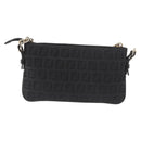 FENDI Zucchino Canvas Chain Shoulder Bag Black Gold Auth bs35294A-2