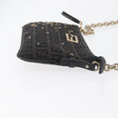 FENDI Zucchino Canvas Chain Shoulder Bag Black Gold Auth bs35294A-3