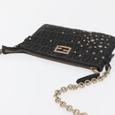 FENDI Zucchino Canvas Chain Shoulder Bag Black Gold Auth bs35294A-6