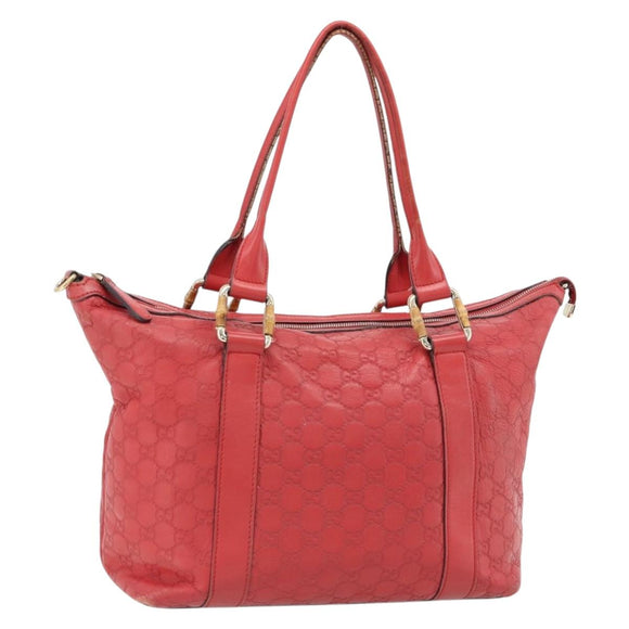 GUCCI GG Canvas Guccissima bamboo Hand Bag Leather Red Gold 339548 Auth bs35296