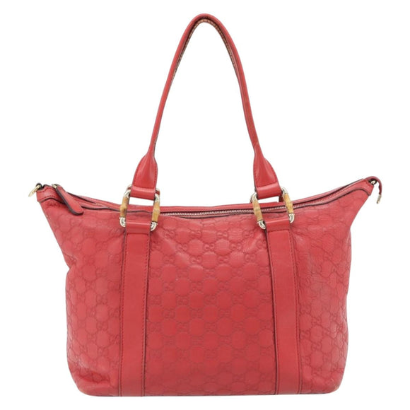 GUCCI GG Canvas Guccissima bamboo Hand Bag Leather Red Gold 339548 Auth bs35296