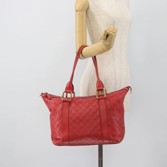 GUCCI GG Canvas Guccissima bamboo Hand Bag Leather Red Gold 339548 Auth bs35296