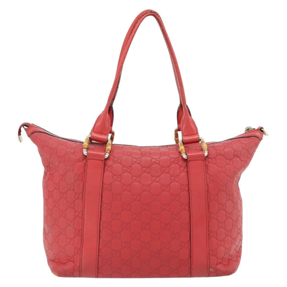 GUCCI GG Canvas Guccissima bamboo Hand Bag Leather Red Gold 339548 Auth bs35296