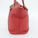 GUCCI GG Canvas Guccissima bamboo Hand Bag Leather Red Gold 339548 Auth bs35296-3