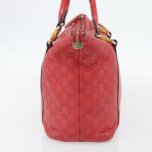 GUCCI GG Canvas Guccissima bamboo Hand Bag Leather Red Gold 339548 Auth bs35296