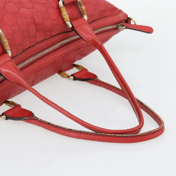 GUCCI GG Canvas Guccissima bamboo Hand Bag Leather Red Gold 339548 Auth bs35296