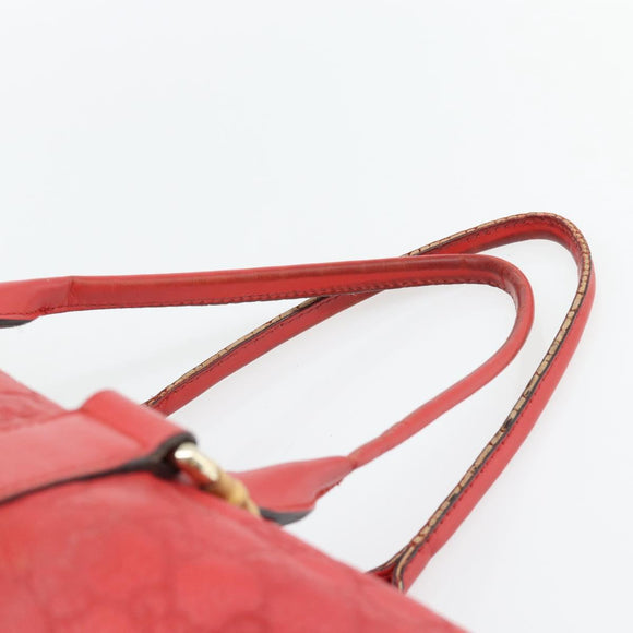 GUCCI GG Canvas Guccissima bamboo Hand Bag Leather Red Gold 339548 Auth bs35296
