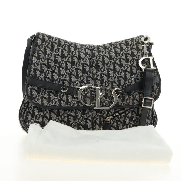 Christian Dior Trotter Canvas Umhängetasche Schwarz Silber Auth bs35297SAV