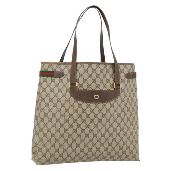 GUCCI GG Supreme Web Sherry Line Tote Bag PVC Beige Red 39 02 091 Auth bs35298