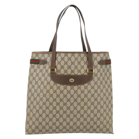 GUCCI GG Supreme Web Sherry Line Tote Bag PVC Beige Red 39 02 091 Auth bs35298