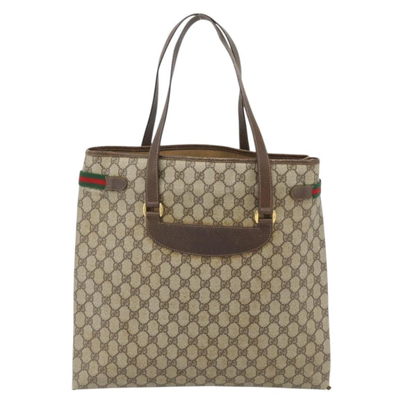 GUCCI GG Supreme Web Sherry Line Tote Bag PVC Beige Red 39 02 091 Auth bs35298