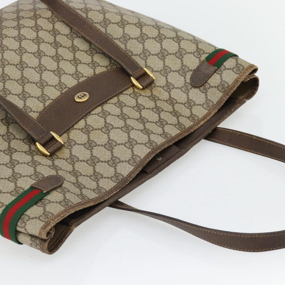 GUCCI GG Supreme Web Sherry Line Tote Bag PVC Beige Red 39 02 091 Auth bs35298