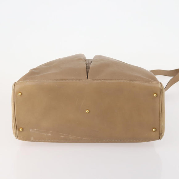 GUCCI Bamboo Hand Bag Leather 2way Beige Gold Auth bs35299