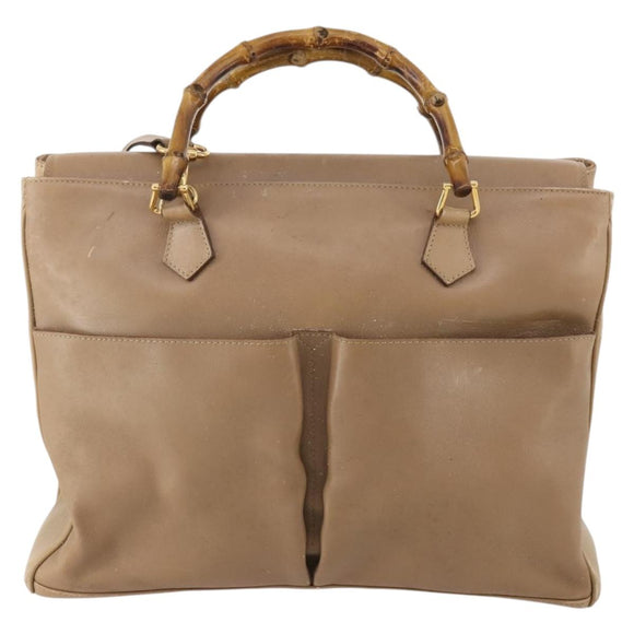 GUCCI Bamboo Hand Bag Leather 2way Beige Gold Auth bs35299
