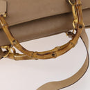 GUCCI Bamboo Hand Bag Leather 2way Beige Gold Auth bs35299-8