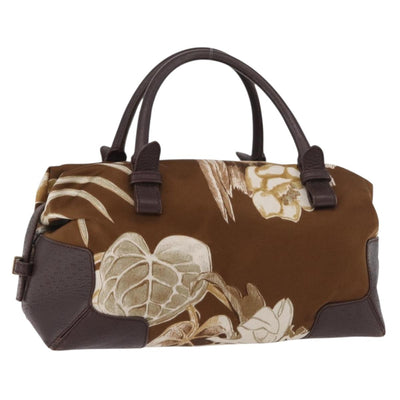 Salvatore Ferragamo Hand Bag Satin Brown Gold Auth bs35300