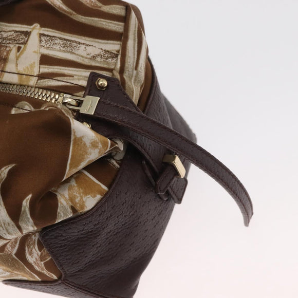 Salvatore Ferragamo Handtas Satijn Bruin Goud Auth bs35300
