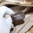 Salvatore Ferragamo Handtas Satijn Bruin Goud Auth bs35300-15