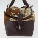 Salvatore Ferragamo Handtas Satijn Bruin Goud Auth bs35300-4