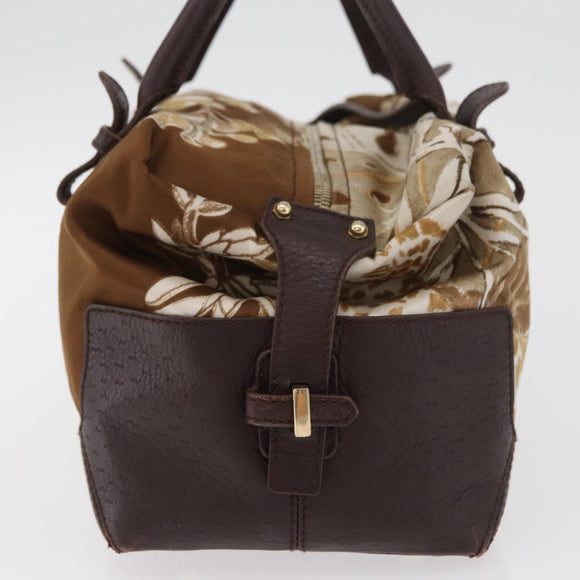 Salvatore Ferragamo Handtas Satijn Bruin Goud Auth bs35300