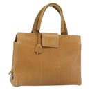 PRADA Tote Bag Leer Beige Zilver Auth bs35304-1