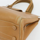 PRADA Tote Bag Leer Beige Zilver Auth bs35304-9