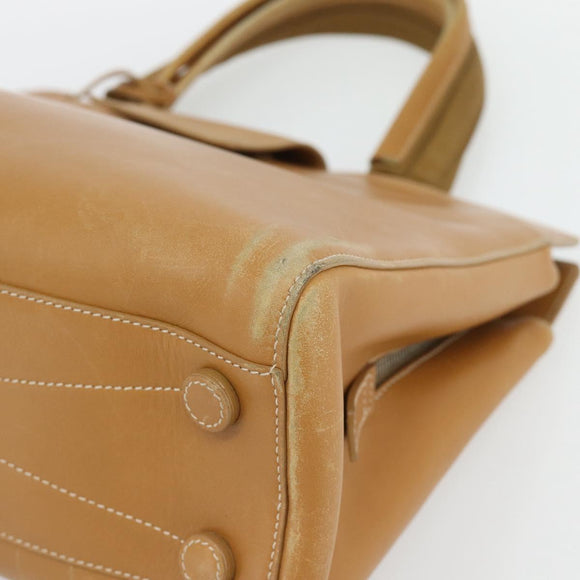 PRADA Tote Bag Leer Beige Zilver Auth bs35304