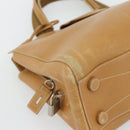 PRADA Tote Bag Leer Beige Zilver Auth bs35304-14