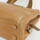 PRADA Tote Bag Leer Beige Zilver Auth bs35304-15