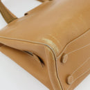 PRADA Tote Bag Leer Beige Zilver Auth bs35304-16