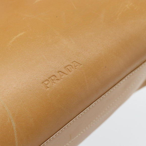 PRADA Tote Bag Leer Beige Zilver Auth bs35304