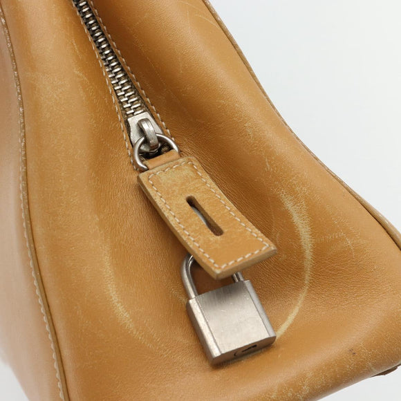 PRADA Tote Bag Leer Beige Zilver Auth bs35304